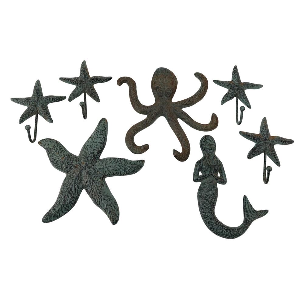 Bath Metal Coastal Mermaid Starfish Green Distressed 7 pcs